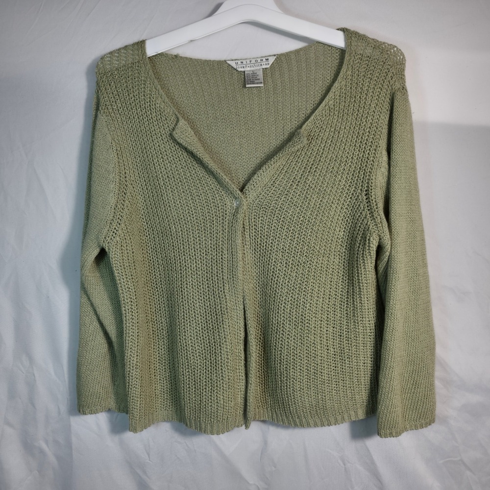 Uniform John Paul Richard Cardigan Women Large Sage Green Excellent Open Knit